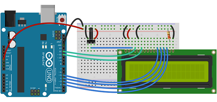 représentation schématique d’un Arduino relié à un écran LCD