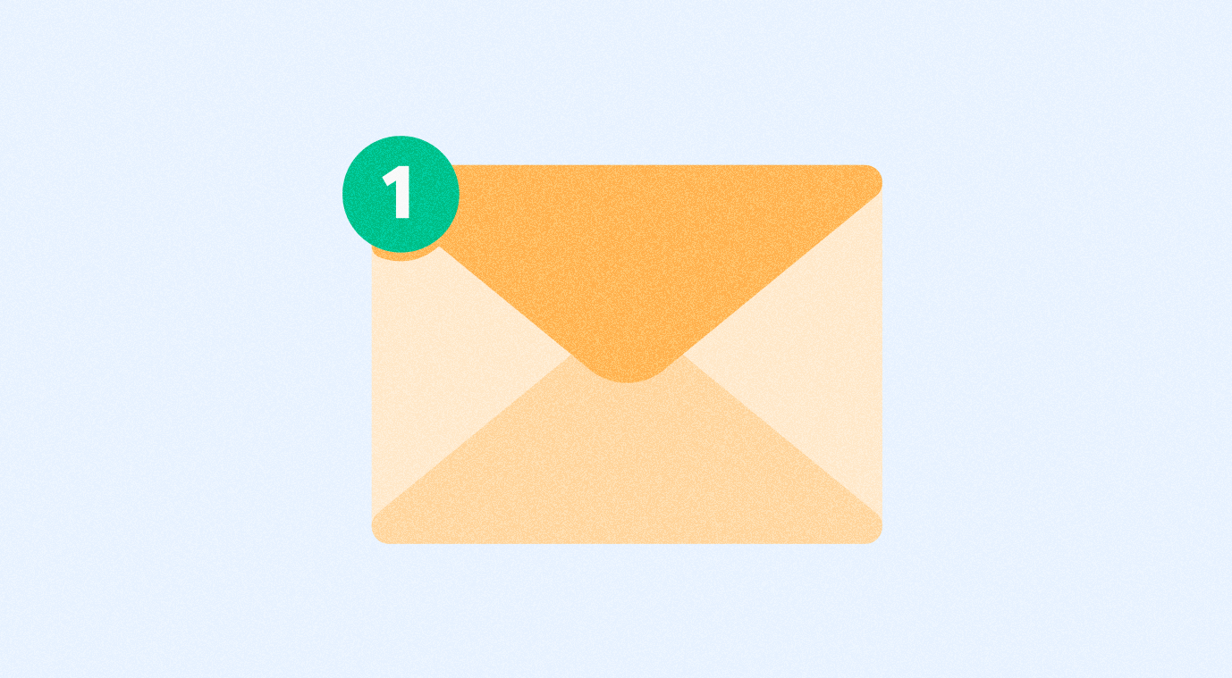 편지봉투 이미지에 1개의 알림 표시가 되어있는 일러스트