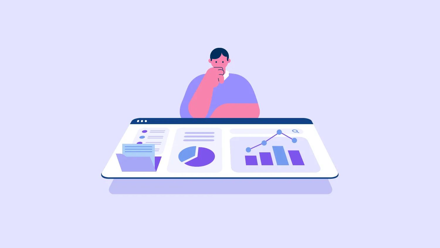 한 남학생이 대시보드를 바라보며 고민하고 있는 모습