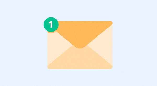 편지봉투 이미지에 1개의 알림 표시가 되어있는 일러스트