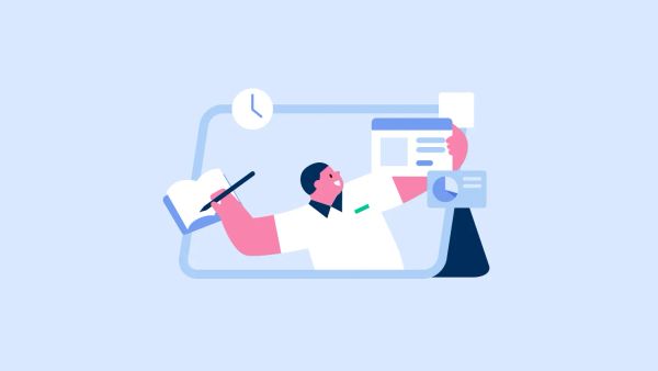 학생이 AI 디지털교과서, AI 코스웨어를 활용하여 블렌디드러닝 하는 일러스트