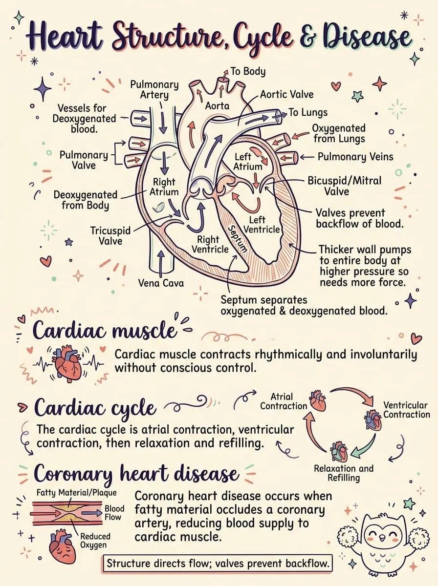The Heart: Structure, Cardiac Cycle and Coronary Heart Disease — Study Notes