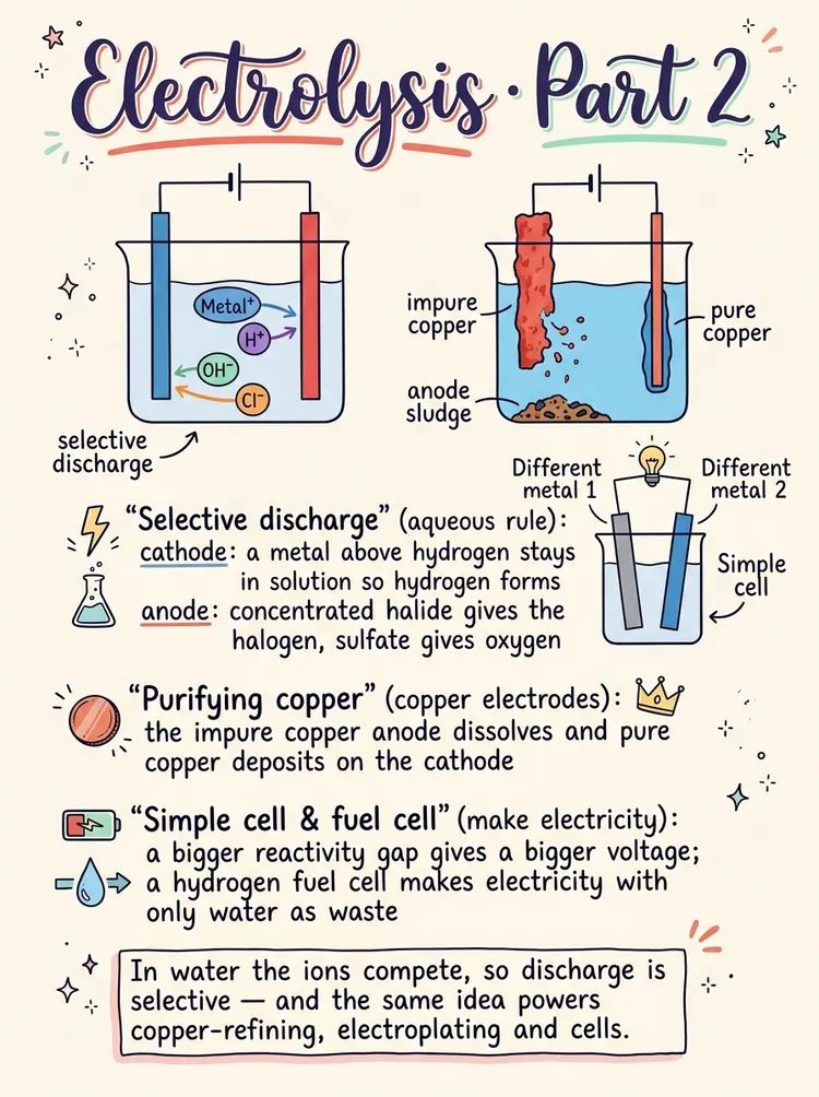 Electrolysis (Part 2): Aqueous Solutions & Applications — Study Notes