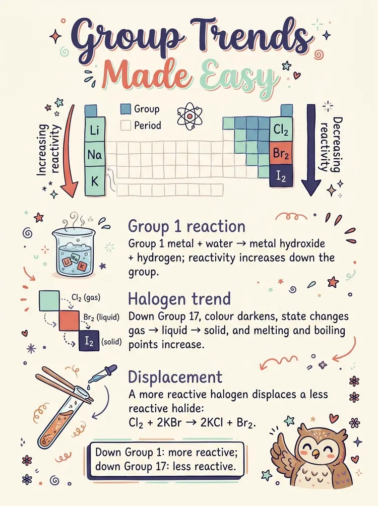 Group Properties: Alkali Metals, Halogens & Noble Gases — Study Notes