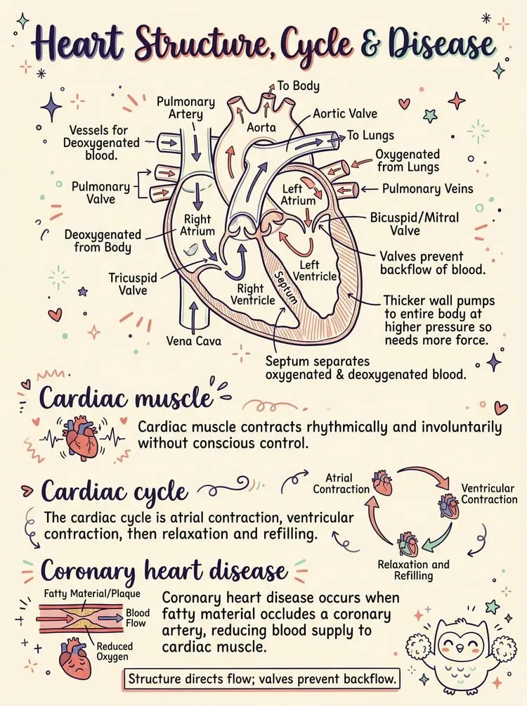 The Heart: Structure, Cardiac Cycle and Coronary Heart Disease — Study Notes