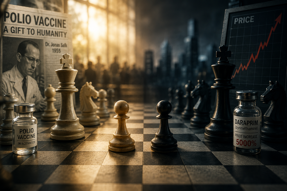 Chessboard illustrating Givers vs. Takers, inspired by Jonas Salk's legacy, ethical leadership, Adam Grant's Give and Take, trust, healthy boundaries, and organizational psychology.