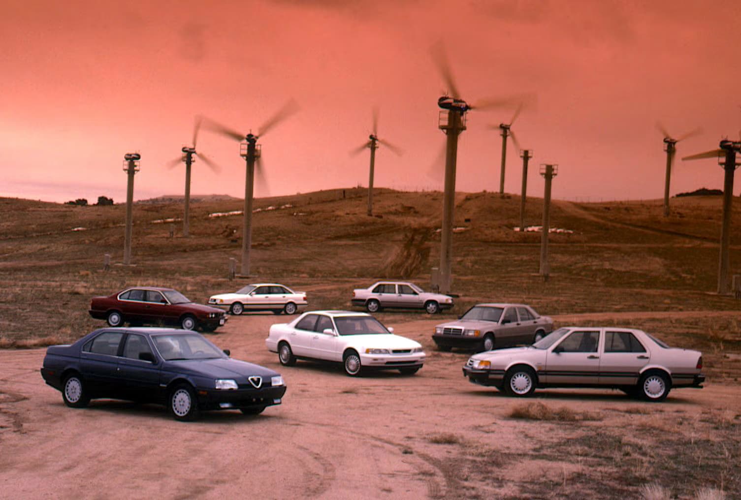 1991 Acura Legend, 1991 Alfa Romeo 164L, 1991 BMW 525i, 1991 Audi 90 Quattro, 1991 Volvo 940 Turbo, 1991 Mercedes-Benz 190E, 1991 Saab 9000CD Turbo | David Dewhurst | Car and Driver