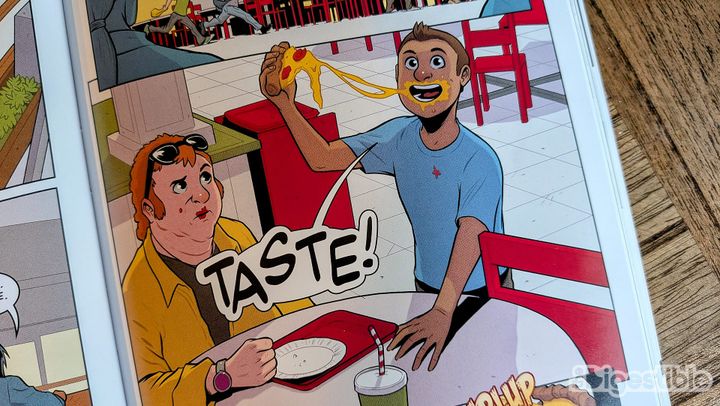 A page from Animorphs Graphix #5 depicting Ax eating pizza.