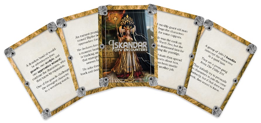 A selection of five urban encounter cards