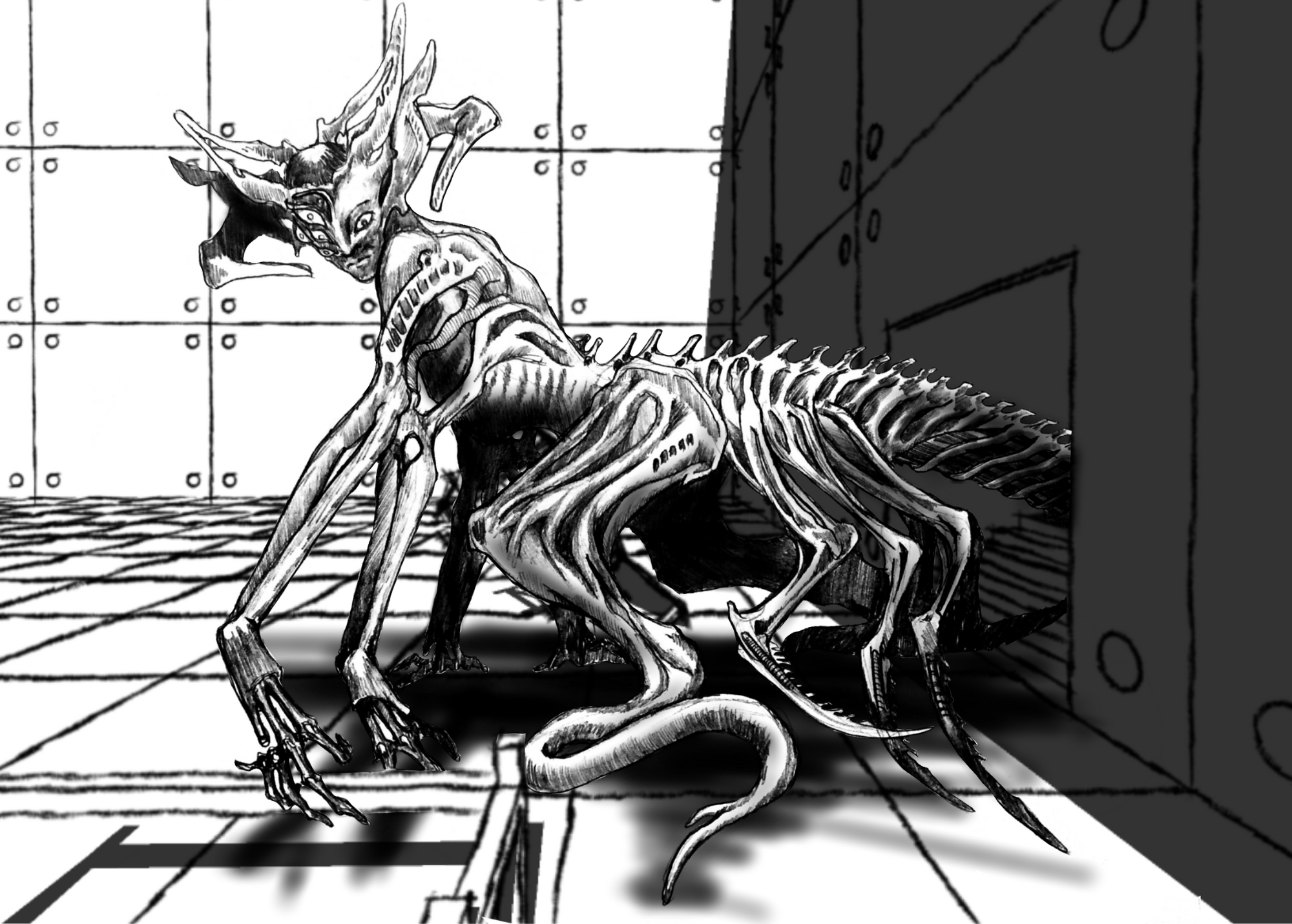 MOTHER, a giant, multi-limbed feminine being, stares down with a look of anger.