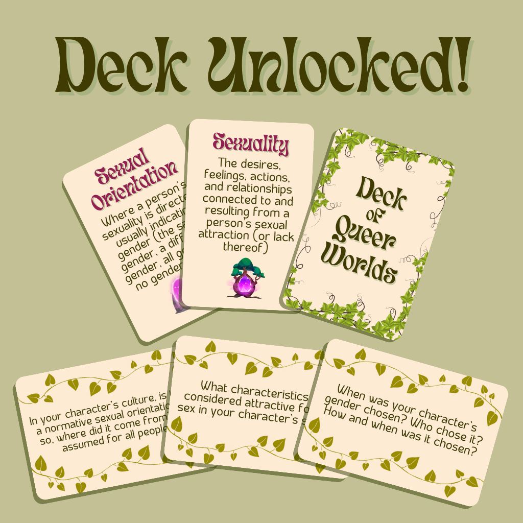 A graphic titled "Deck Unlocked!" in dark-green text on a light-green background. Below it is a digital mock-up of cards.