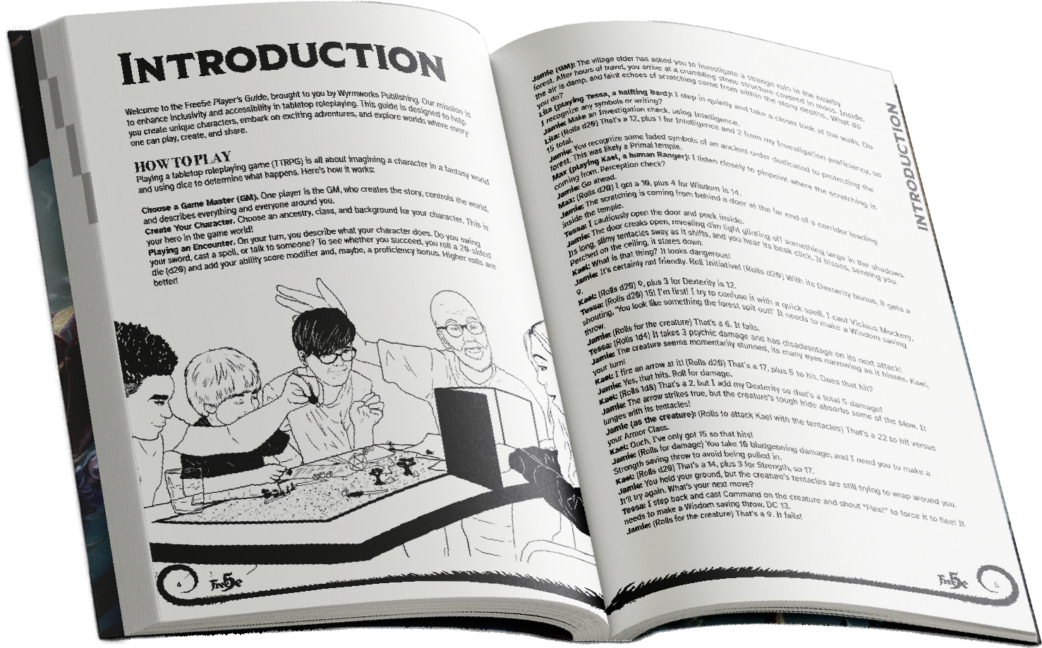 a diverse group of people at a table playing a TTRPG