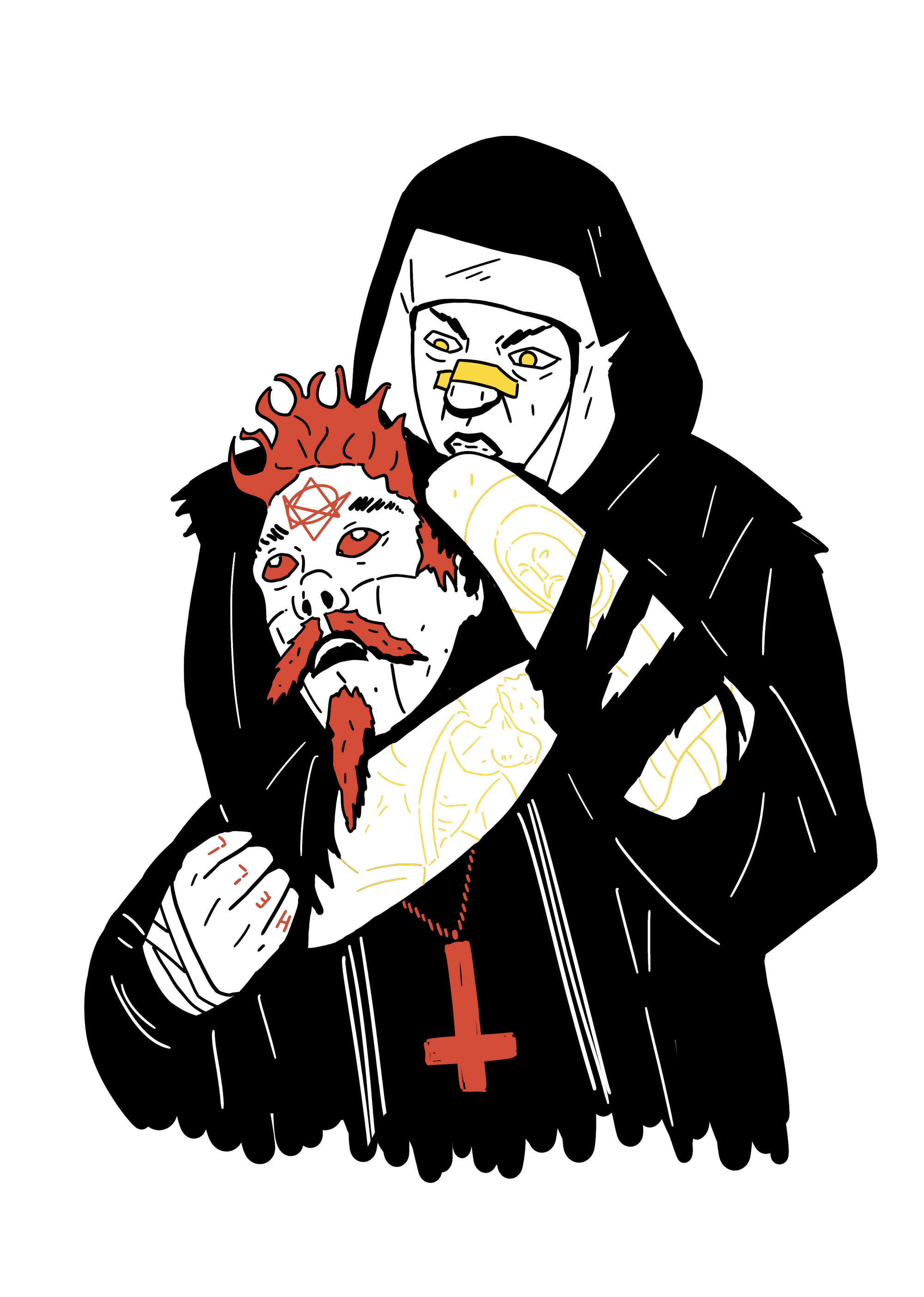 Nun choking out a demon cultists