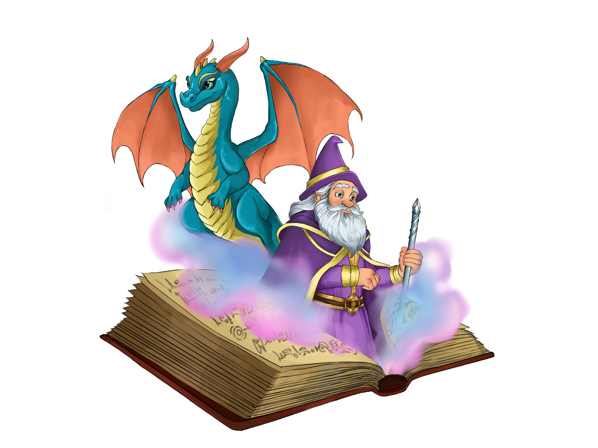 Wizard and dragon manifesting from stories