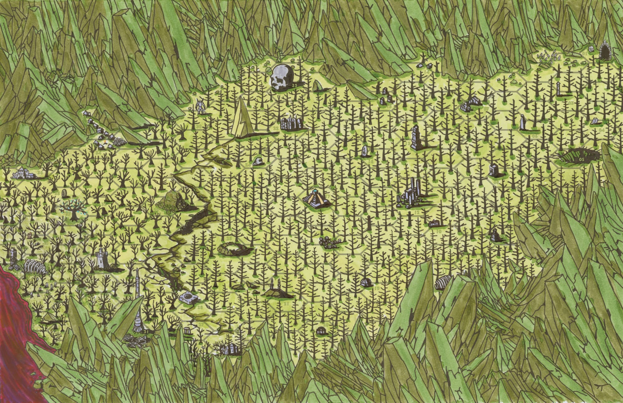 Hex map of the Bone Forest