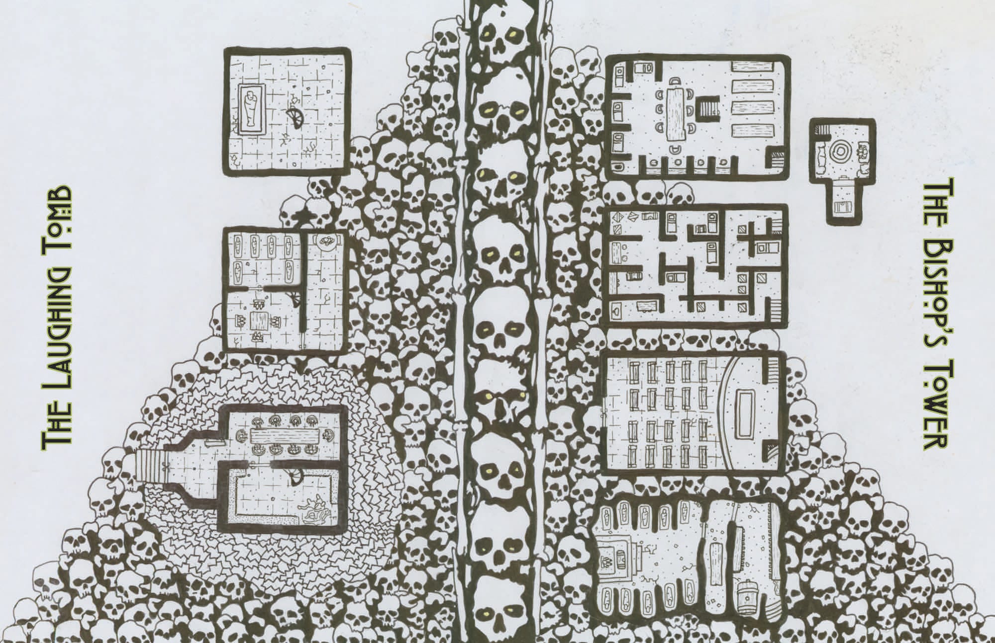 Two dungeon maps. The Laughing Tomb and the Bishop's Tower.