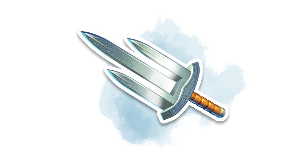 A vinyl sticker of the Impossible Blade from Stabracadabra.