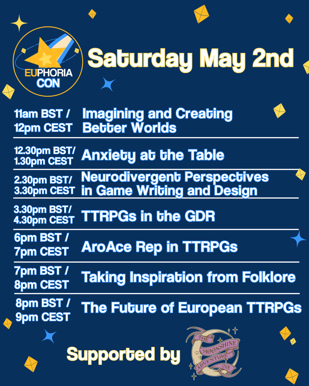 Saturday schedule. All info repeated in text below this image