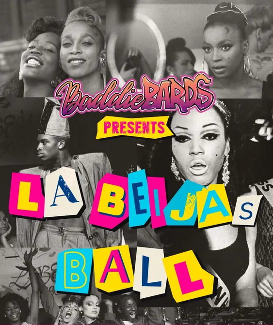 An announcement graphic for BaddieBards charity event, LaBeija's Ball.