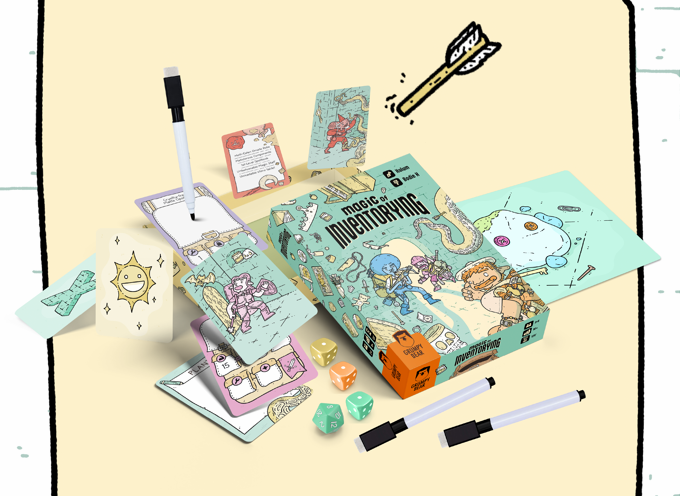 A photo of Magic of Inventorying and its contents. There's only three markers though, one is probably still in the box. Or covered by that arrow, that I don't think is really there.