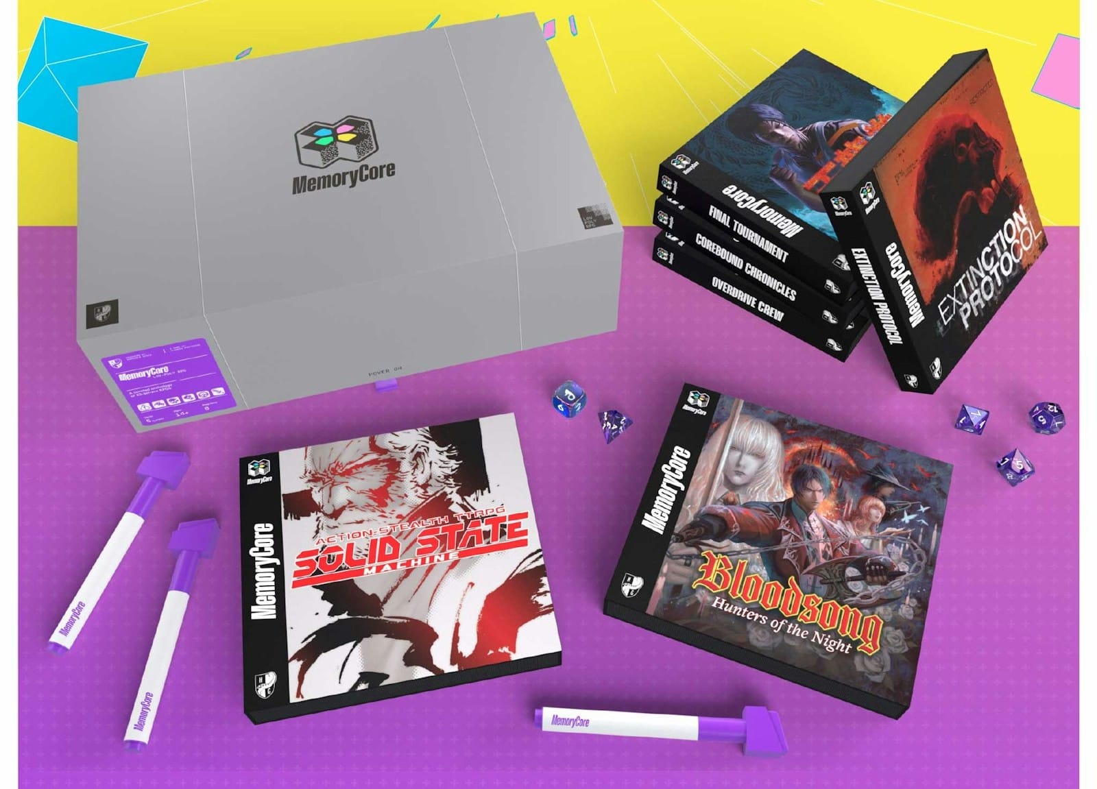 A photo of the MemoryCore box and its contents, including markers.