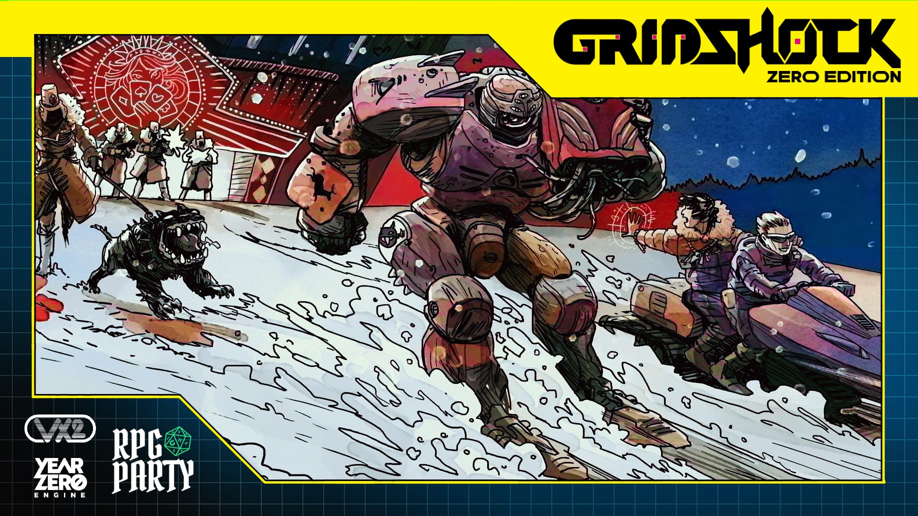 A team of Vectors who have stolen valuable information from a villainous faction flee on skis and snowmobiles.
