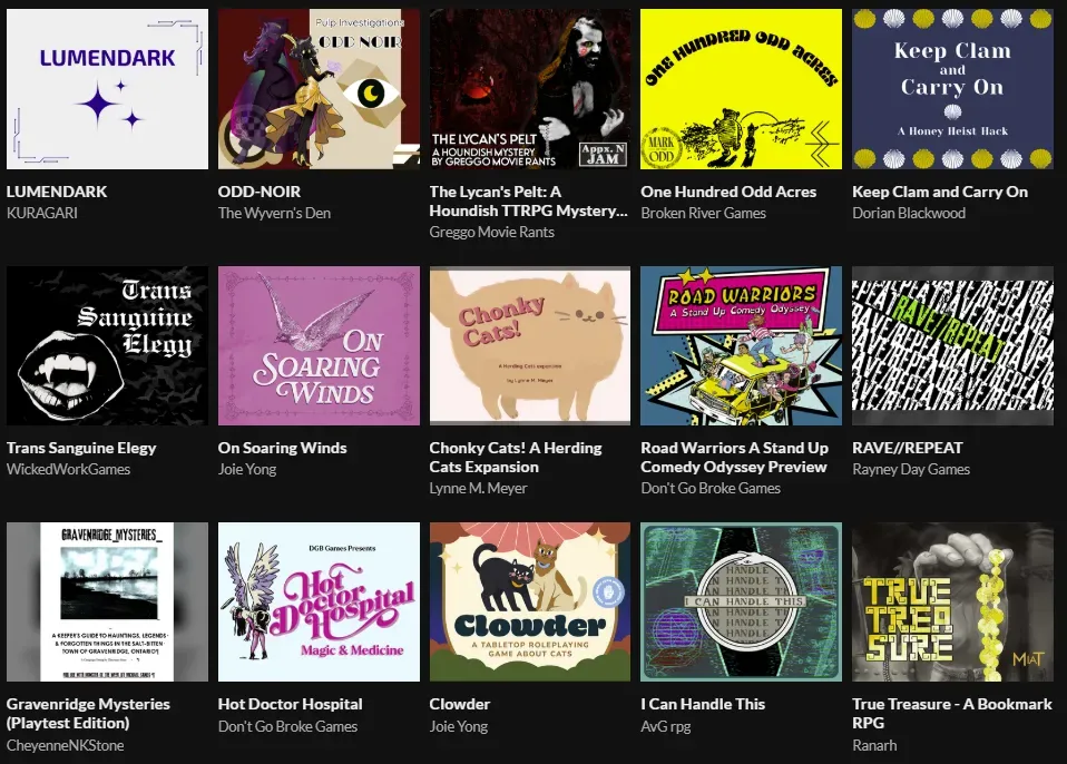 A screenshot of the TTRPG Collective 3rd Anniversary bundle page showing thumbnails for 15 out of the 48 projects included.