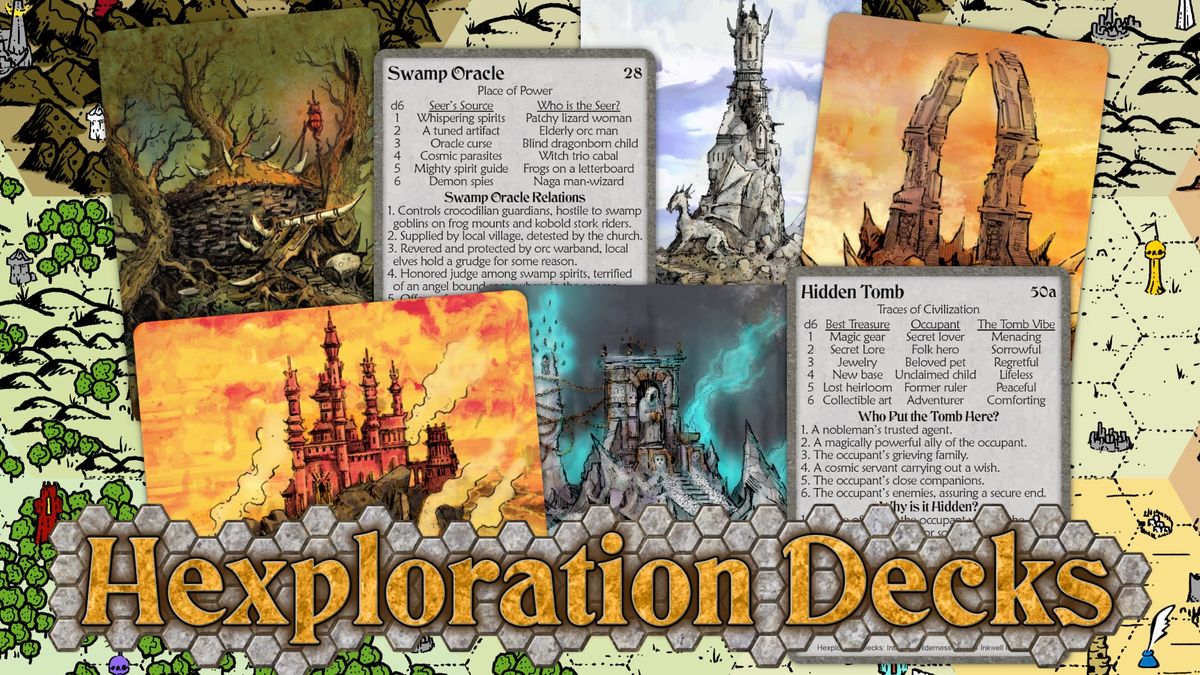 Image shows a hex campaign area plus cards from the decks showing art & ideas