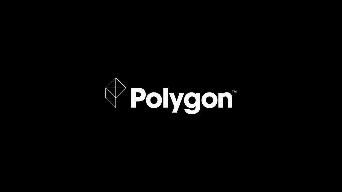 Polygon with logo, white on a black background.