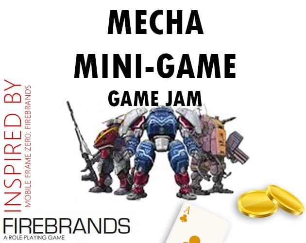 Three big fighty robots, a playing card, and two coins. The big fighty robots are from the back cover of Firebrands.