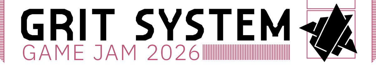 Grit System Game Jam 2026 banner featuring the Grit System logo: an origami- and dice-inspired object made of three planes intersecting at sharp, impossible angles.