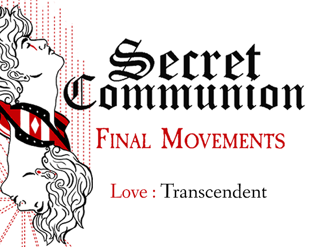 Cover image for Secret Communion, featuring a pair of heads arranged vertically facing opposite directions, like on a playing card. Secret Communion has the subtitle "Final Movements" and the