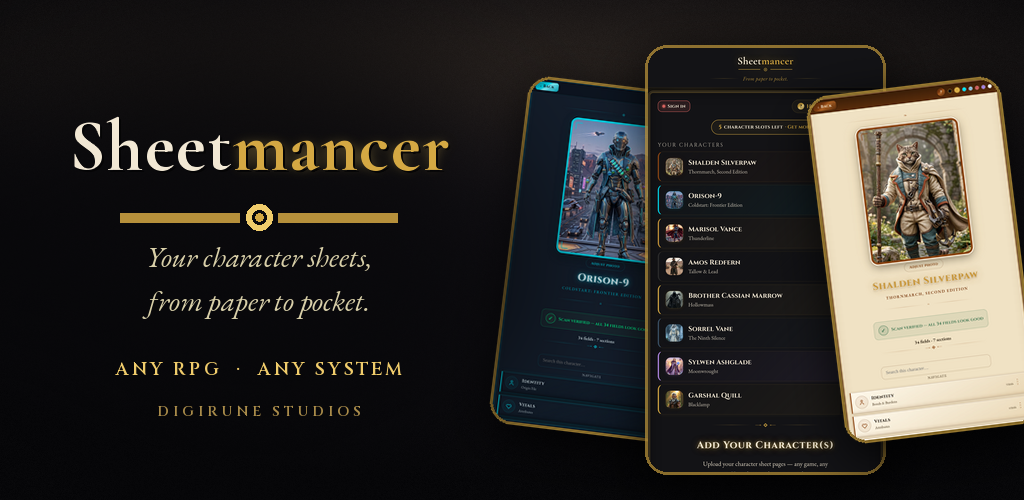 Sheetmancer takes your whole character from paper to pocket, for any RPG