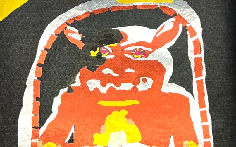 a watercolor version of the players handbook showing the demon statue with a jewel for eyes