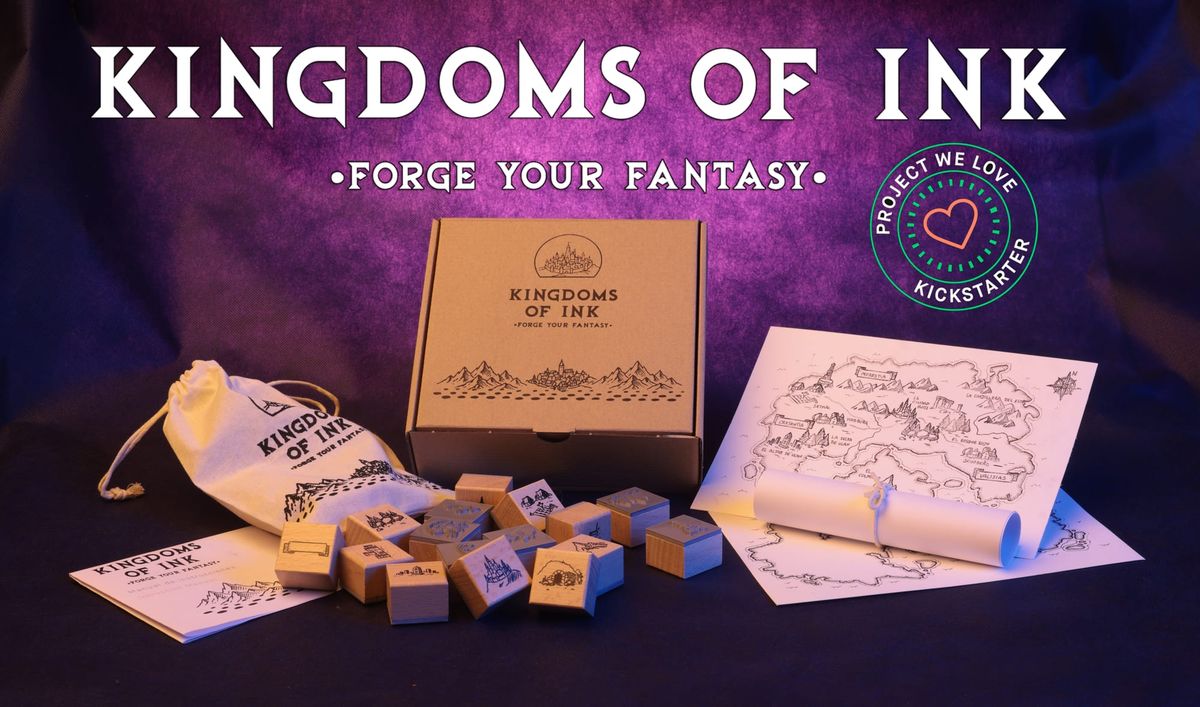 Kingdoms of Ink: hand-illustrated stamps for drawing your RPG world map at the table, live on Kickstarter