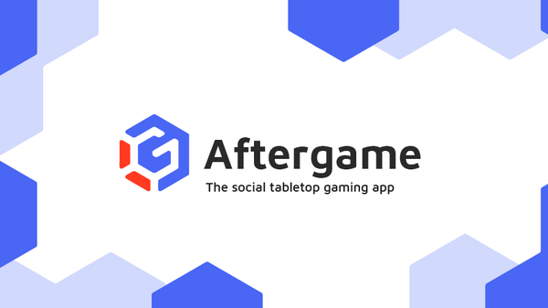 Aftergame logo and with decorative blue hex border.
