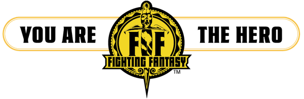 A banner that features a yellow version of the Fighting Fantasy logo in the center. The banner reads: You Are The Hero.