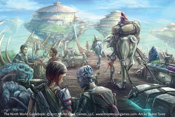 A floating market place full of a variety of people and creatures