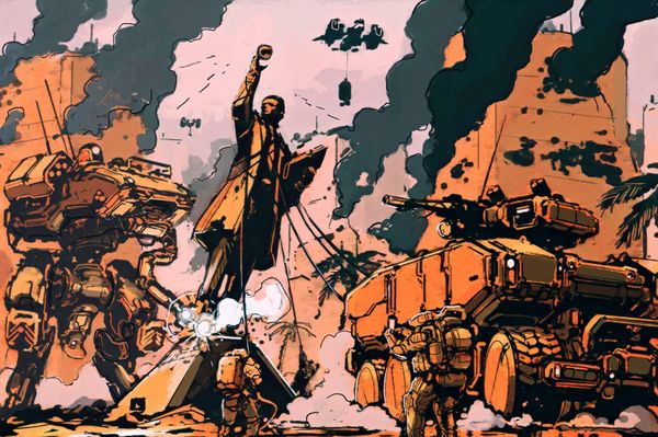 Ground forces of the United Systems Alliance taking down the last statue of Triunfo's Most Serene Autocrat, 2389 A.D..