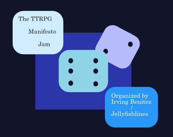 Several cool blue and one warm purple squares. Two of them resemble dice. 