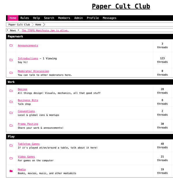 Join the Paper Cult Club, a new TTRPG Forum!