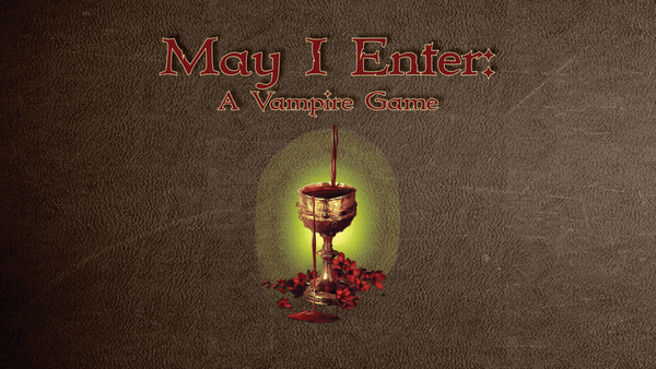 Brown leather backgrImage is of a yellow goblet with red liquid pouring into it and cherry blossoms around the base. A green glow is around the goblet