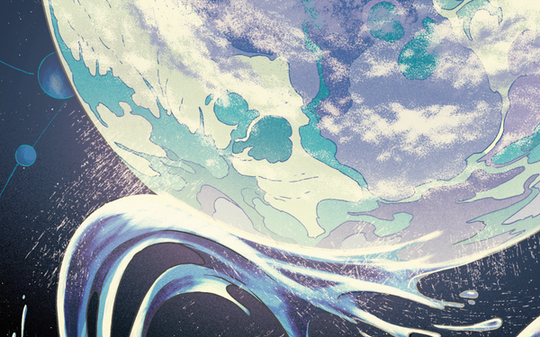 a silver blue planet