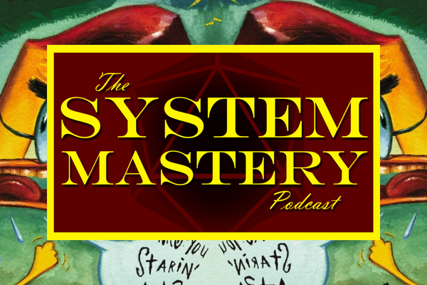 The logo of the System Mastery podcast over a background of the old Duckman cartoon