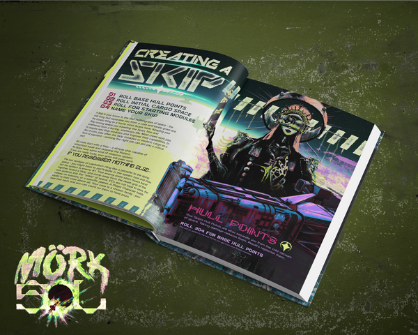 Mockup of the "Creating a Skip" page spread in Mörk Sol