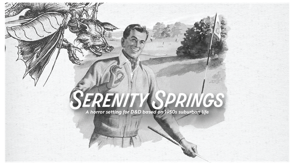 A man doing the "okay" hand sign and holding a golf club on a golf course. To his left is a mutant pig monster thats flying towards him. 