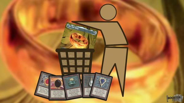 a stick figure putting the one ring card in a dustbin