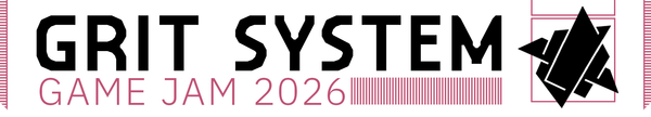 Grit System Game Jam 2026 banner featuring the Grit System logo: an origami- and dice-inspired object made of three planes intersecting at sharp, impossible angles.