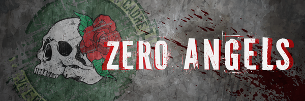 A image of a skull logo in the background with the title "Zero Angels" over it