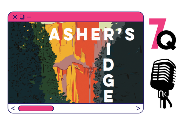 An image of the cover of Asher's Ridge in the Rascal 7 template. Green fir trees foreground a yellow and orange cliffside.